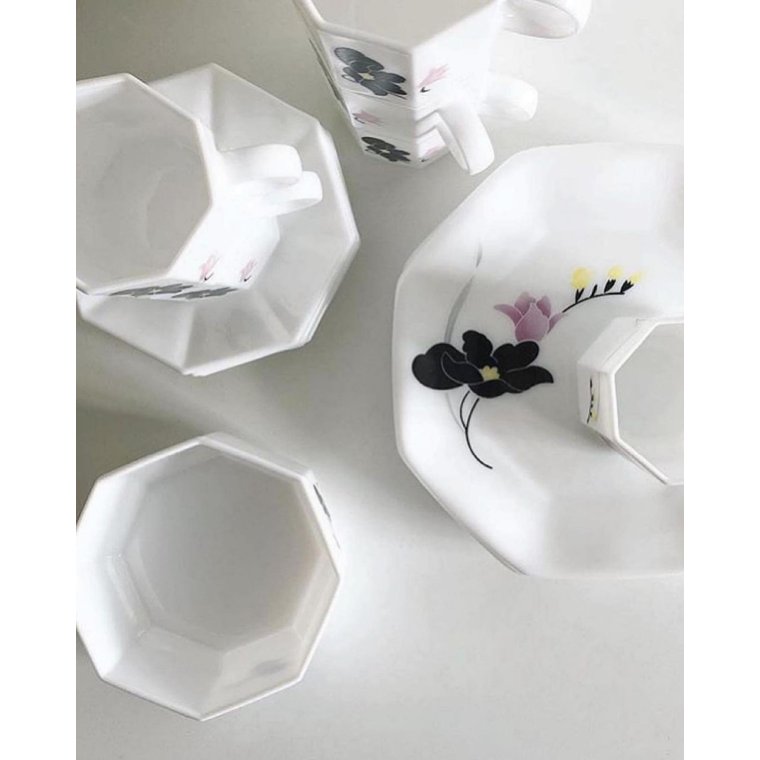 Opalineglas, 80'ertryk, kop/underkop med tallerken, 6 st samlet