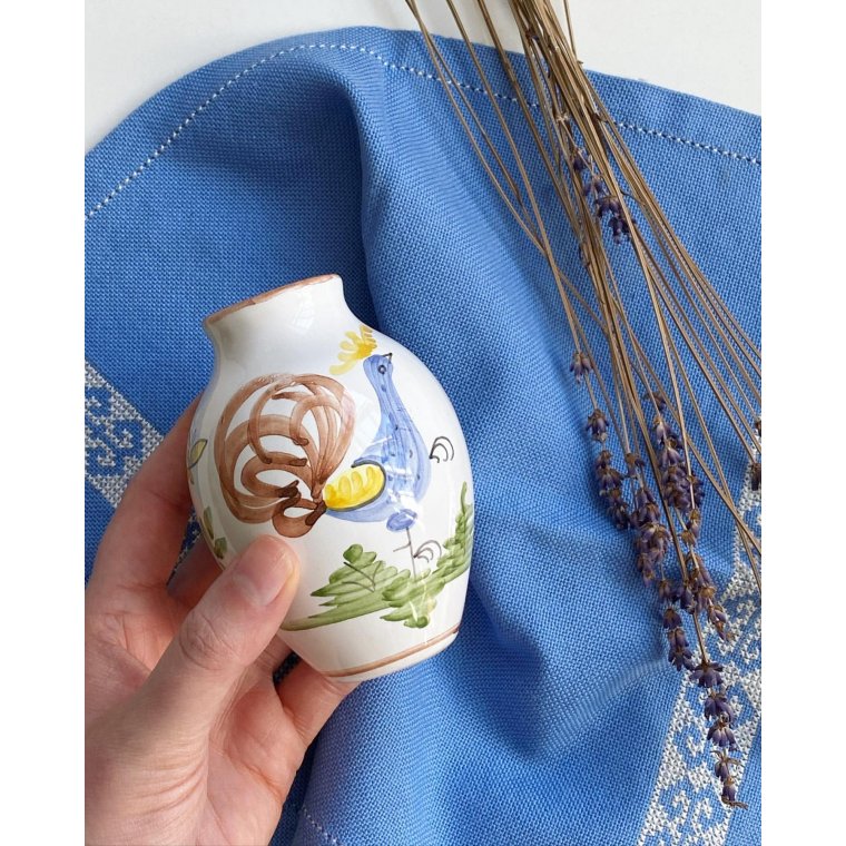 Lille keramikvase m fugl og blomster