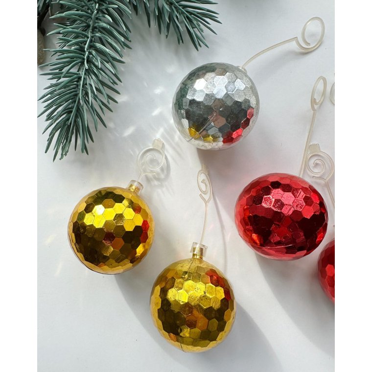 Retro disco Christmas balls, 6 pieces in total