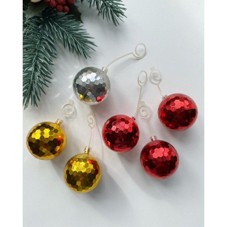 Retro disco Christmas balls, 6 pieces in total
