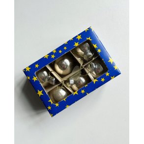 GDR glass balls in box, 6 pieces, silver