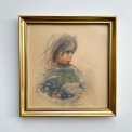 Child in gold frame, dark hair