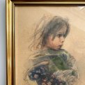 Child in gold frame, dark hair