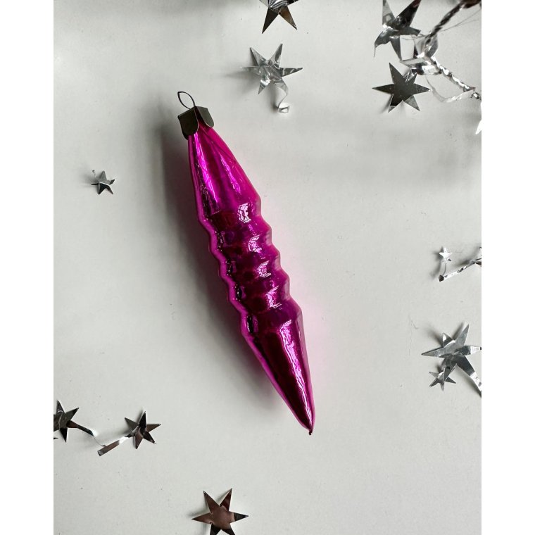 Vintage julekugle, pink istap m riller