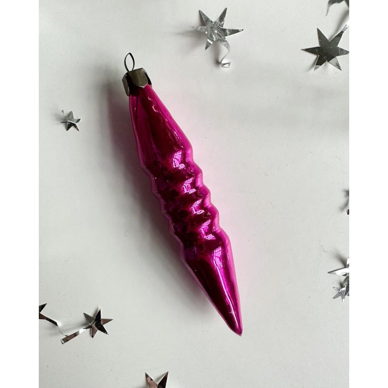 Vintage julekugle, pink istap m riller