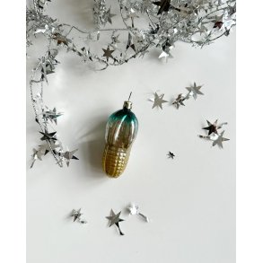 Vintage Christmas figure, corn on the cob, green and silver