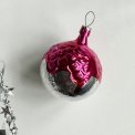Vintage julekugle, slv m pink bemaling