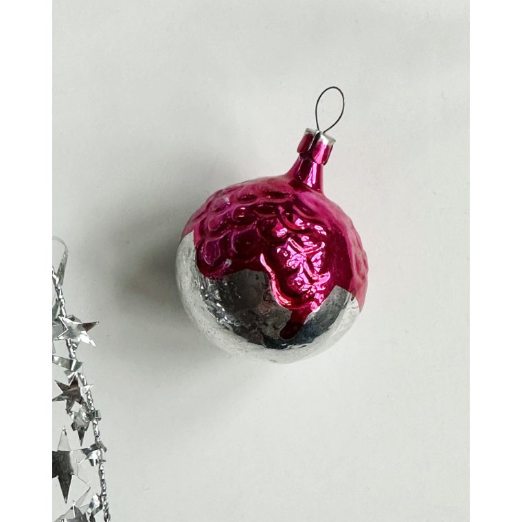 Vintage julekugle, slv m pink bemaling