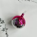 Vintage julekugle, slv m pink bemaling