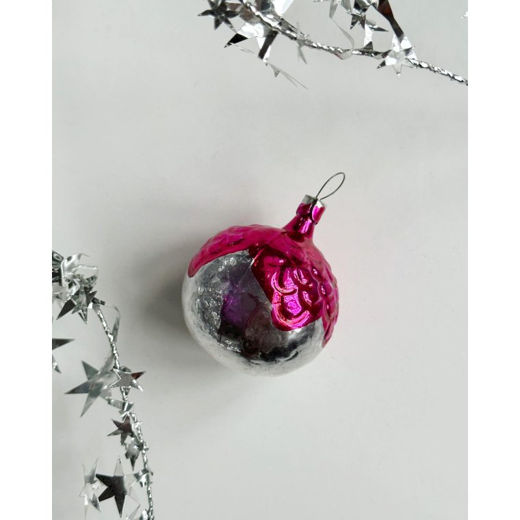 Vintage julekugle, slv m pink bemaling