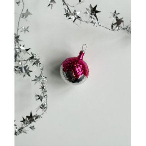 Vintage Christmas ball, silver with pink paint