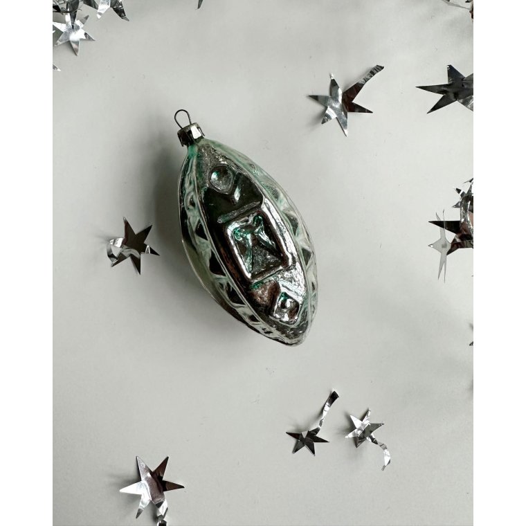 Vintage julekugle, semitransparent lanterne, grnlig slv