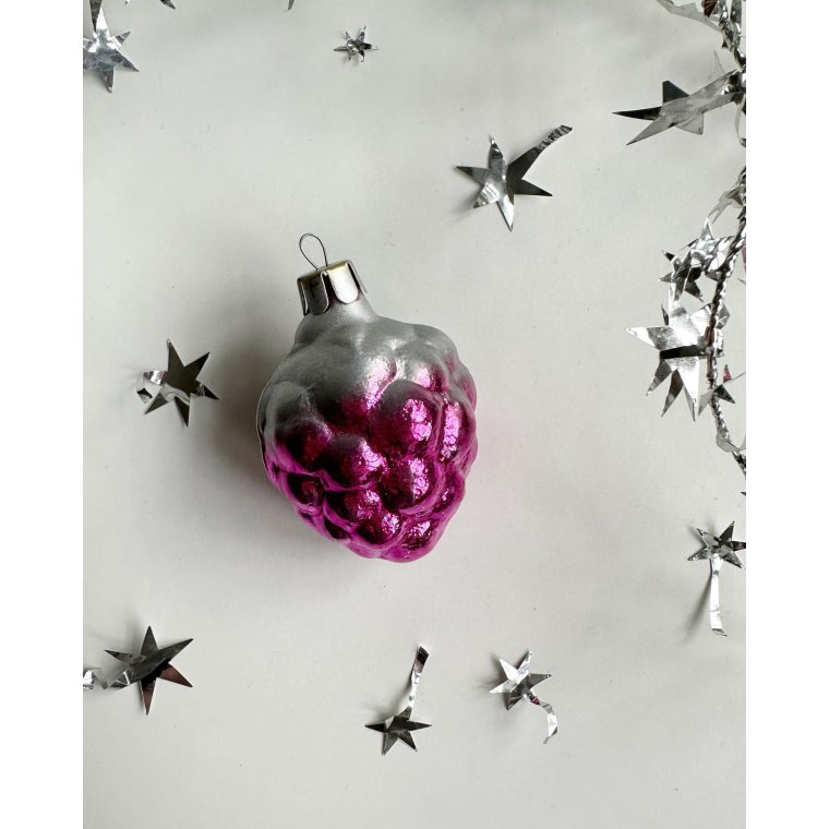 Vintage julekugle, pink druer m slvtop