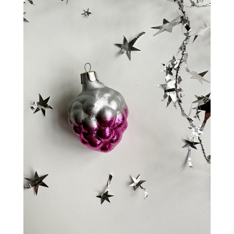 Vintage julekugle, pink druer m slvtop