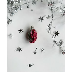 Vintage Christmas ball, ruby red grape with silver, NB hole