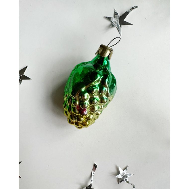 Vintage julekugle, grn drue med grn bemaling