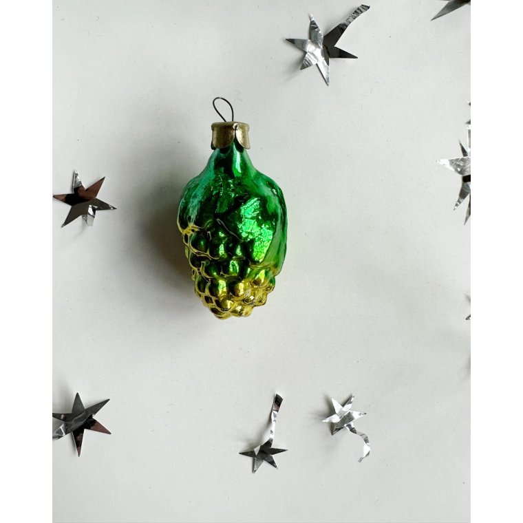 Vintage julekugle, grn drue med grn bemaling