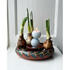 Flower ring, ceramic, yellow/green decor, stamped RG