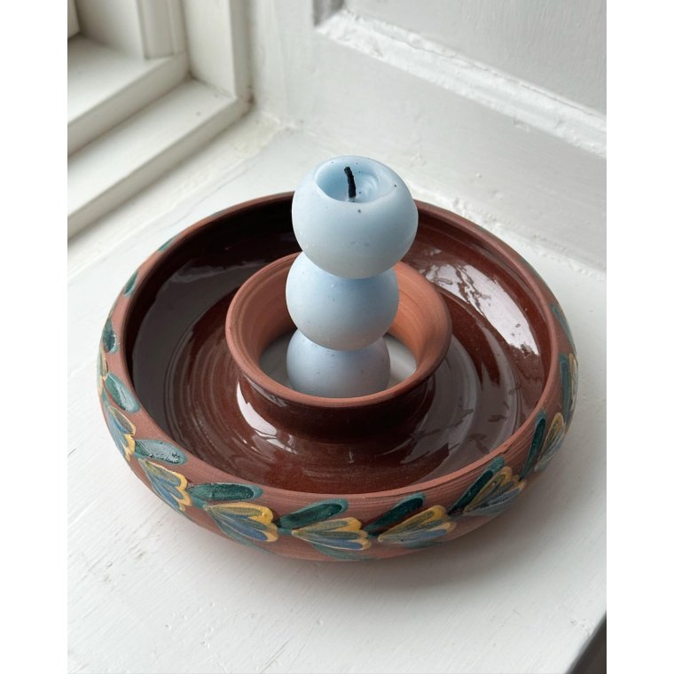 Flower ring, ceramic, yellow/green decor, stamped RG