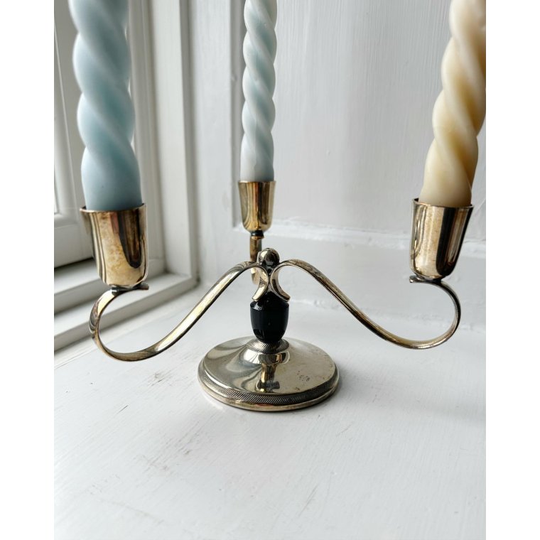 Three-armed silver-plated candlestick with bakelite