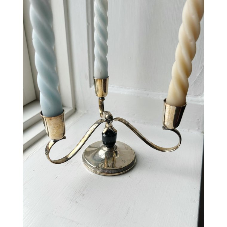 Three-armed silver-plated candlestick with bakelite