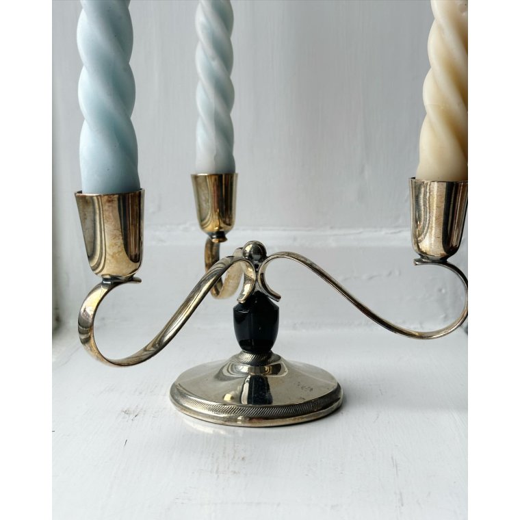 Three-armed silver-plated candlestick with bakelite