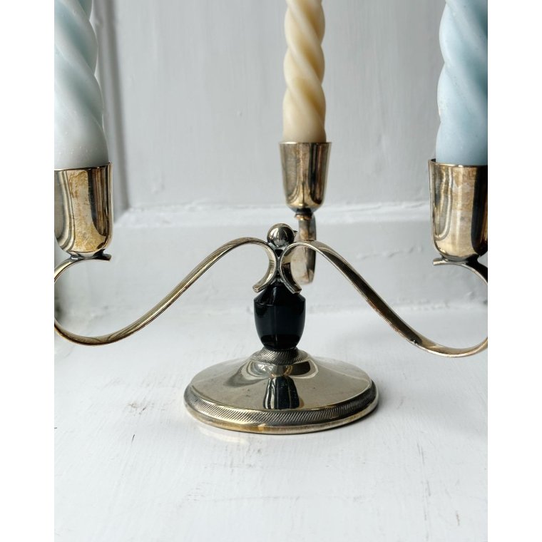 Three-armed silver-plated candlestick with bakelite