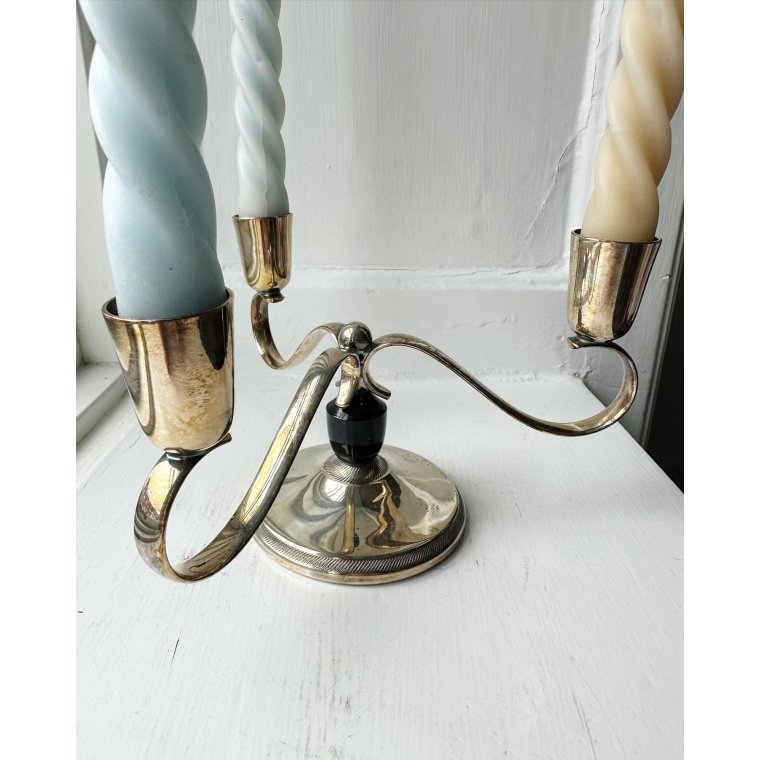 Three-armed silver-plated candlestick with bakelite