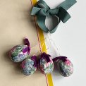 Small eggs for hanging, fabric with purple bow, 4 pieces in total