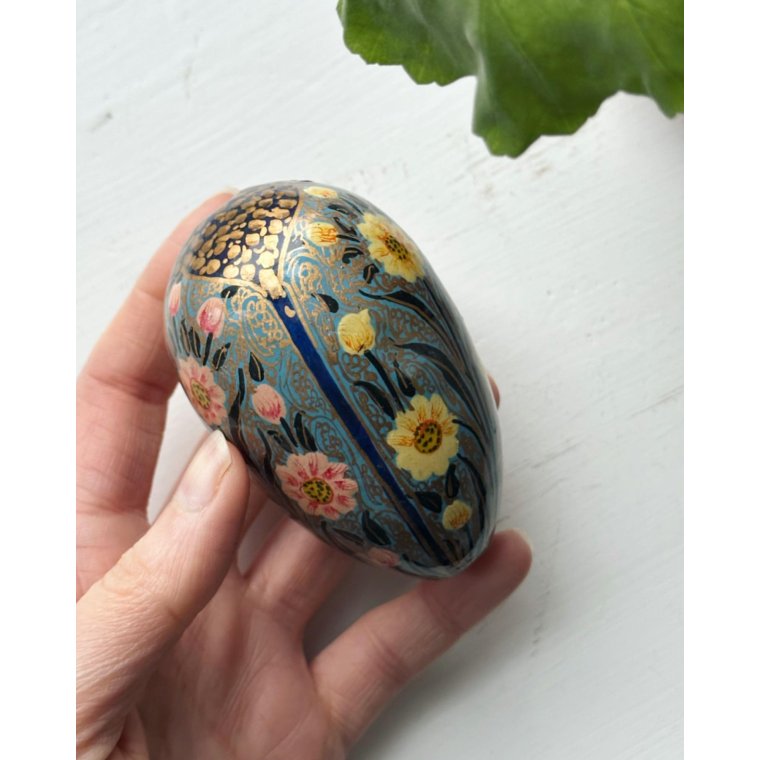 Bemalet g, bl m guld og blomster