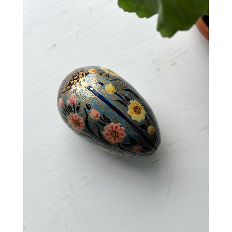 Bemalet g, bl m guld og blomster