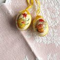 Hand-painted eggs with yellow ribbon, 2 pieces in total