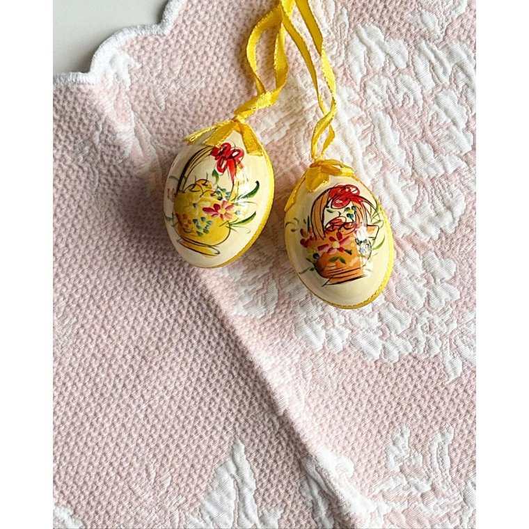 Hand-painted eggs with yellow ribbon, 2 pieces in total