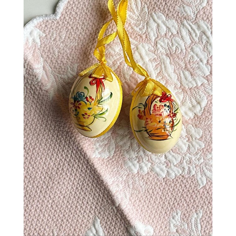 Hand-painted eggs with yellow ribbon, 2 pieces in total