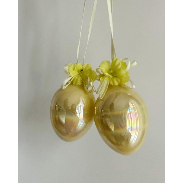 Iriserende g, gult m blomster, 2 stk samlet