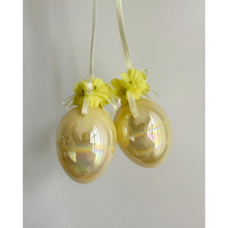 Iriserende g, gult m blomster, 2 stk samlet