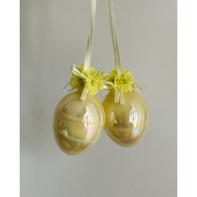 Iriserende g, gult m blomster, 2 stk samlet