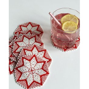 Pearl-stitched coasters, yellow/green, set of 10