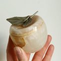 Apple figure, white onyx with metal leaf