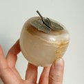 Apple figure, white onyx with metal leaf