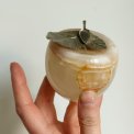 Apple figure, white onyx with metal leaf