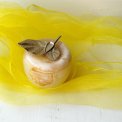 Apple figure, white onyx with metal leaf