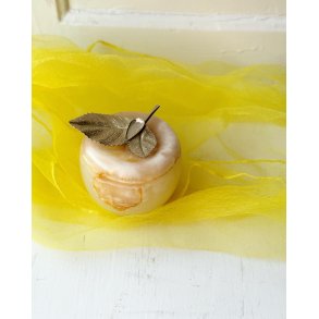 Apple figure, white onyx with metal leaf