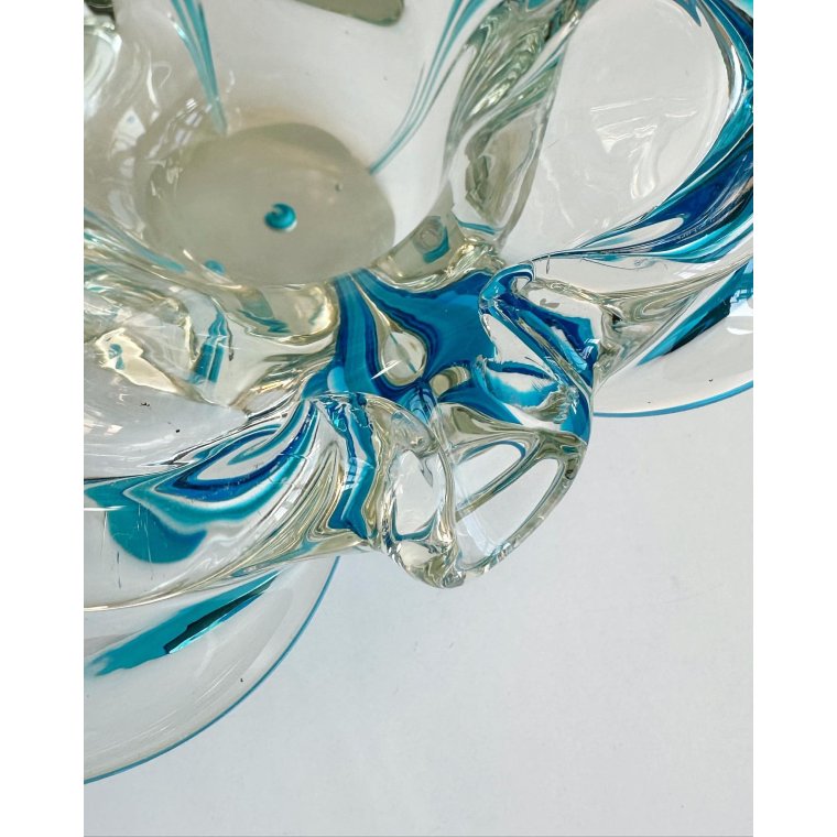 Czechoslovak glass dish w blue stripe, NB