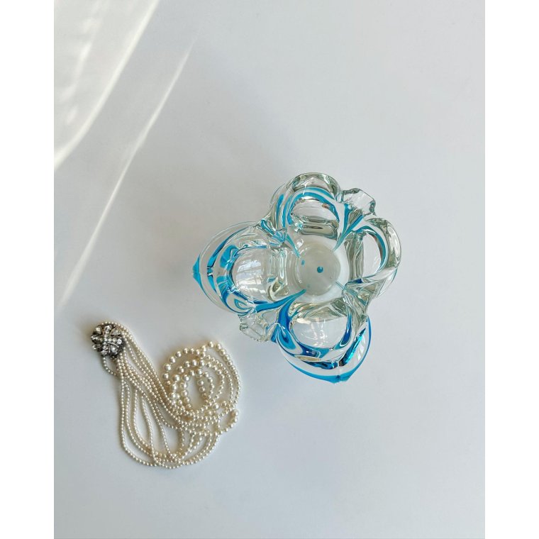 Czechoslovak glass dish w blue stripe, NB