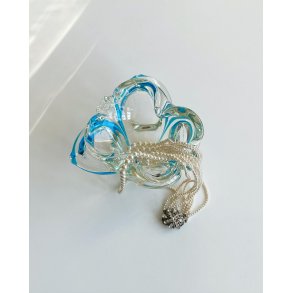 Czechoslovak glass dish w blue stripe, NB