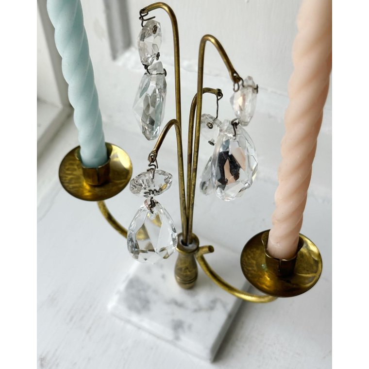 2-armet messingstage til juletrslys, marmorfod, NB