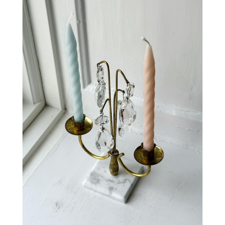 2-armet messingstage til juletrslys, marmorfod, NB