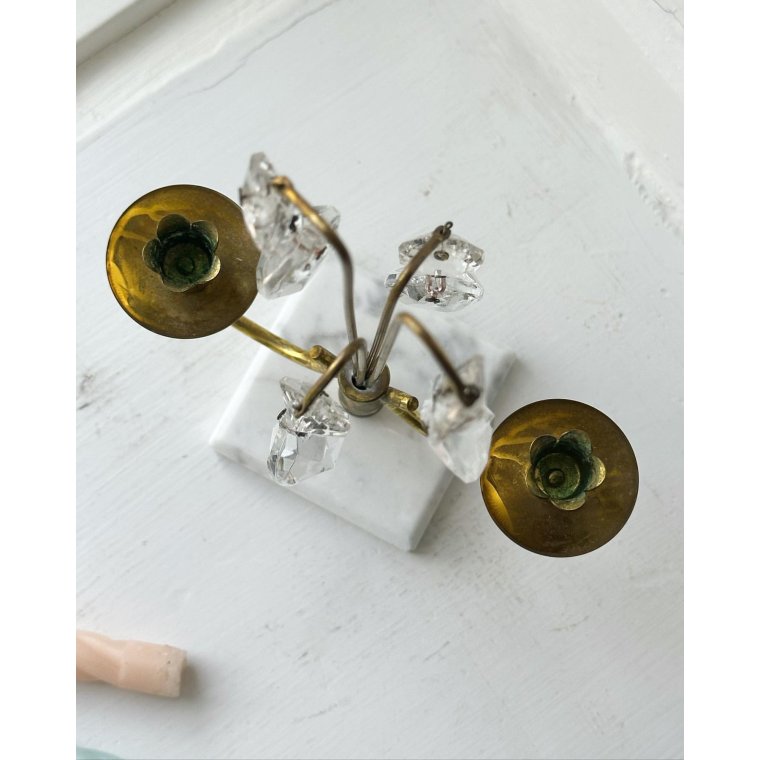 2-armet messingstage til juletrslys, marmorfod, NB