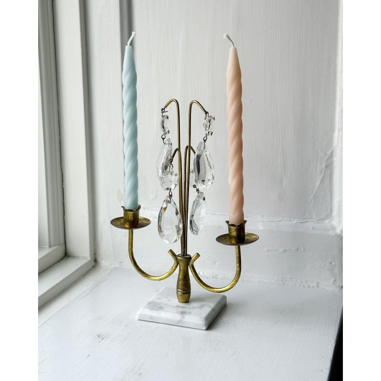 2-armet messingstage til juletrslys, marmorfod, NB